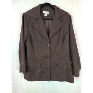 Sag Harbor Woman (16W) Brown With Specks Lined 3 Button Wool Blend Jacket Blazer